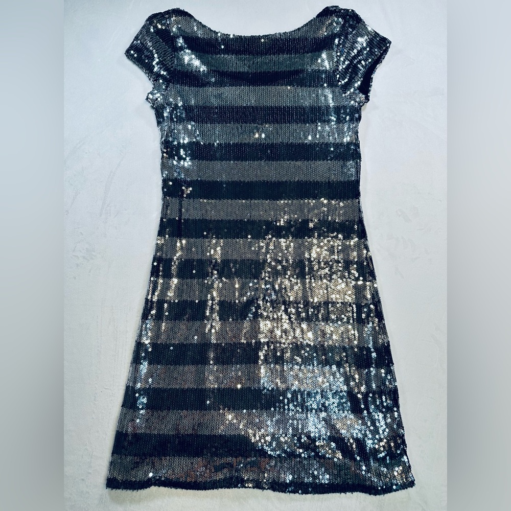 White House Black‎ Market Silver And Black Sequine Dress Low Back Womens Size XS